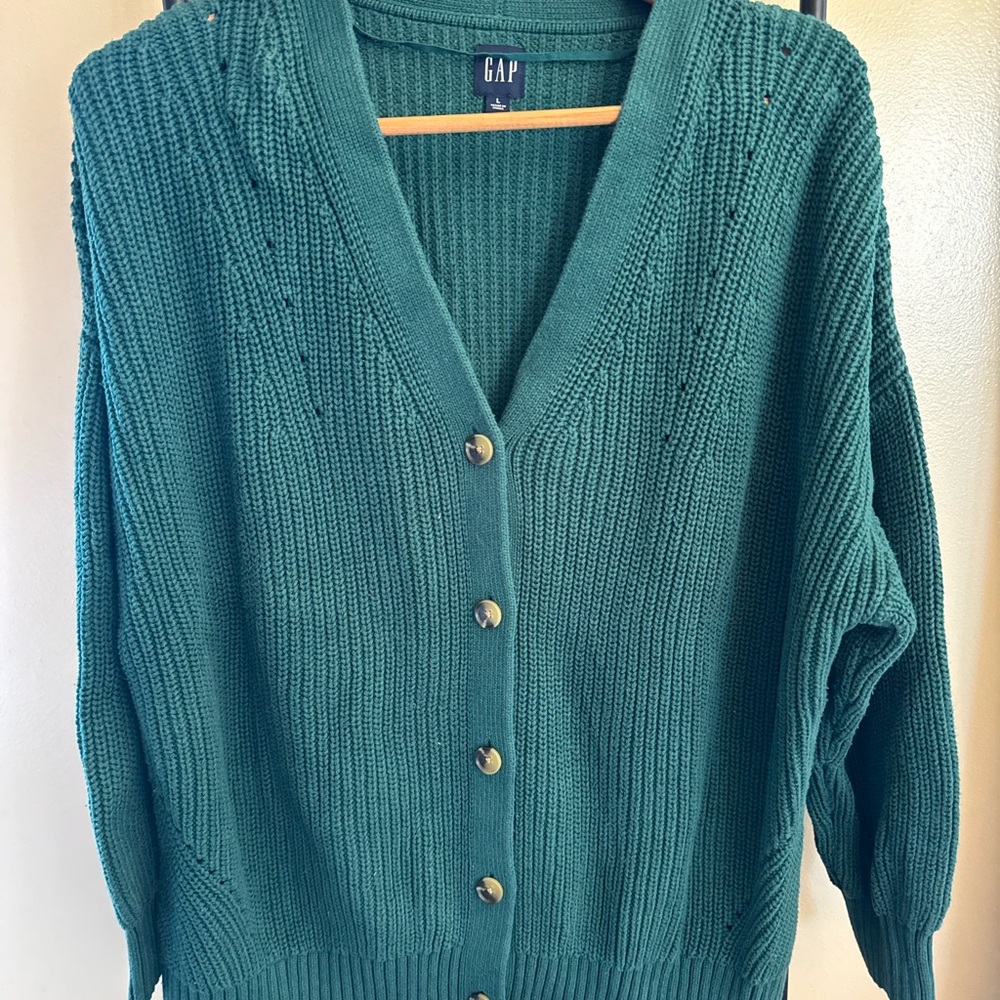 GAP Women's Teal Button-Up Cardigan